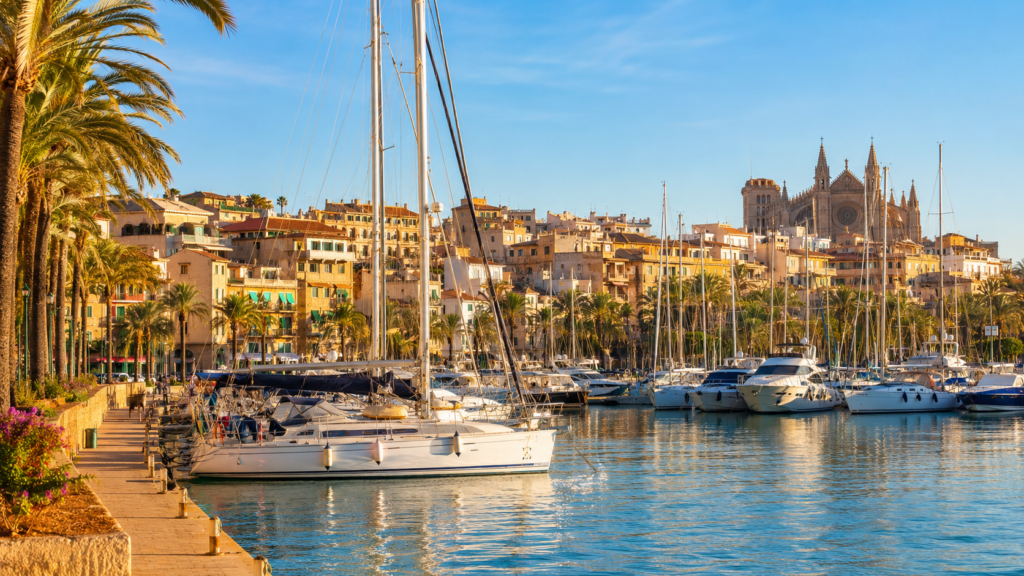 Yachthafen von Palma de Mallorca mit Segelbooten – Anreise für den Balearen-Törn